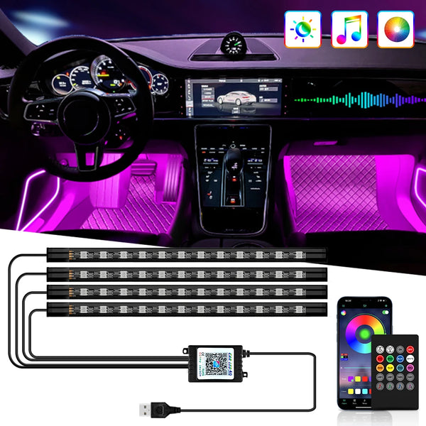 Car Interior Ambient Foot Light – RGB LED Neon Lights App Control with USB - Carmodza.com