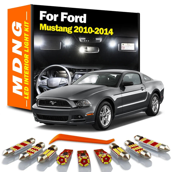 Car interior light kit for Ford Mustang 2010-2014 with packaging and LED lights displayed.