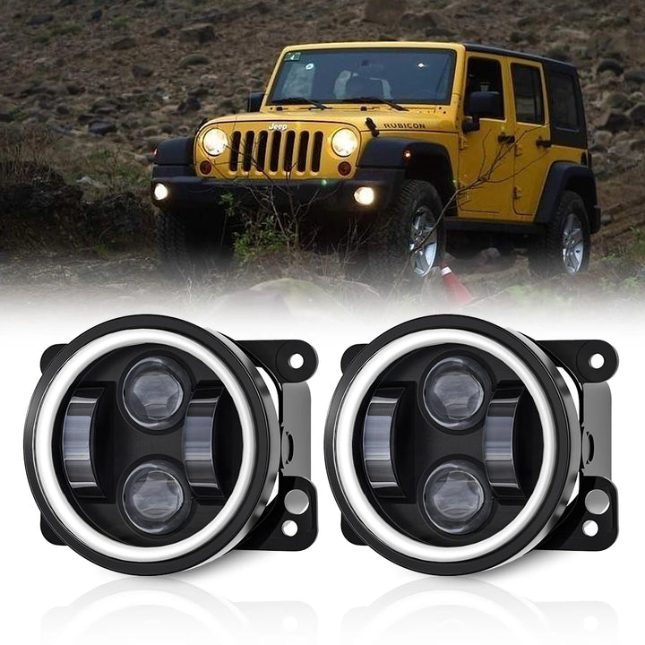 Wrangler LED Fog Lights with Halo DRL & Turn Signal - Carmodza.com