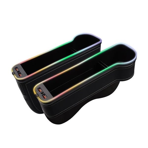 LED Car Seat Gap Organizer with USB, Cup Holder & 7-Color Light - Carmodza.com