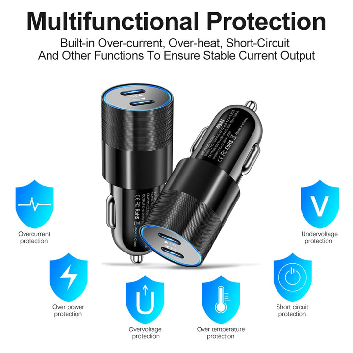 40W Dual USB-C Car Charger | PD 3.0 Fast Charging Adapter - Carmodza.com