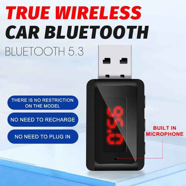 VAORLO Car Bluetooth 5.3 FM Transmitter USB Wireless Audio Adapter With MIC Hands-Free Calling Music For Car Audio