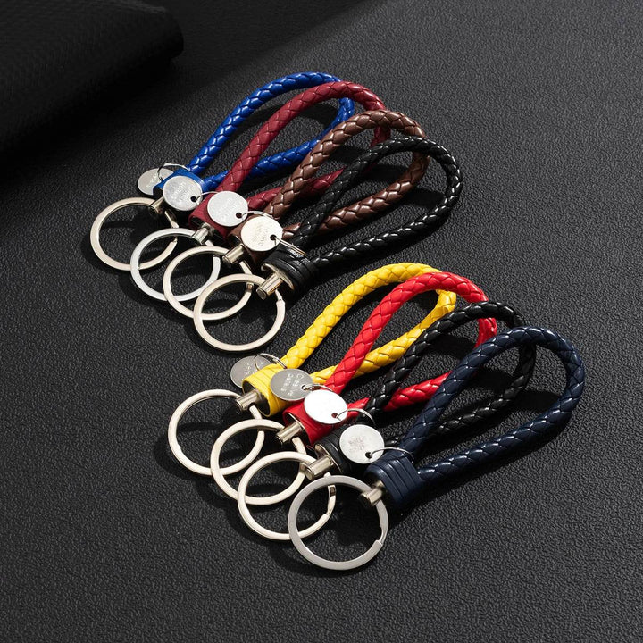 Braided Leather Car Keychain | Stylish Woven Rope Keyring - Carmodza.com