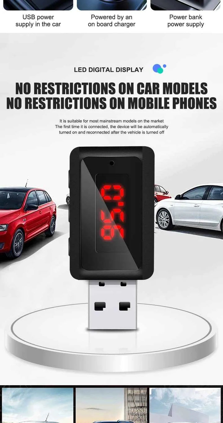 VAORLO Car Bluetooth 5.3 FM Transmitter USB Wireless Audio Adapter With MIC Hands-Free Calling Music For Car Audio