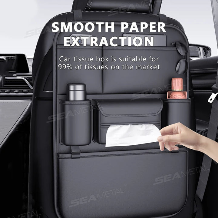 6-Pocket Car Seat Back Storage Bag – PU Leather Organizer - Carmodza.com