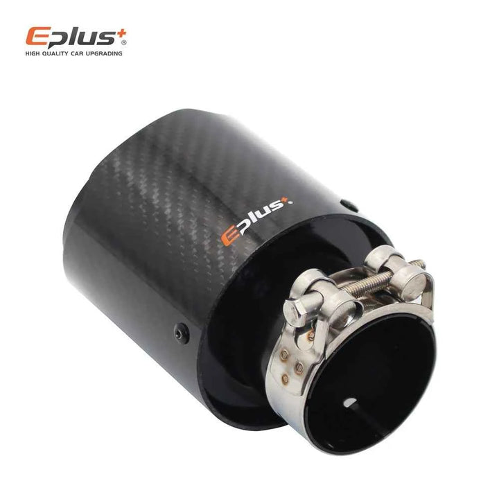 EPLUS Car Glossy Carbon Fiber Muffler Tip Exhaust System Pipe Mufflers Nozzle Universal Straight Stainless Black