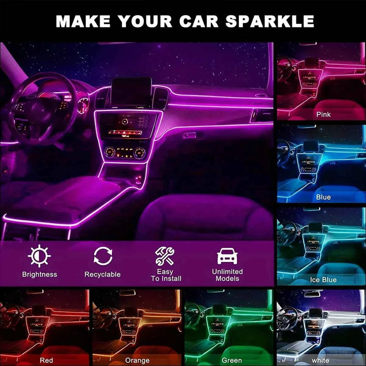 LED fiber optic light strip RGB neon light strip 24 key infrared remote control suitable for car interior decoration lightstrips