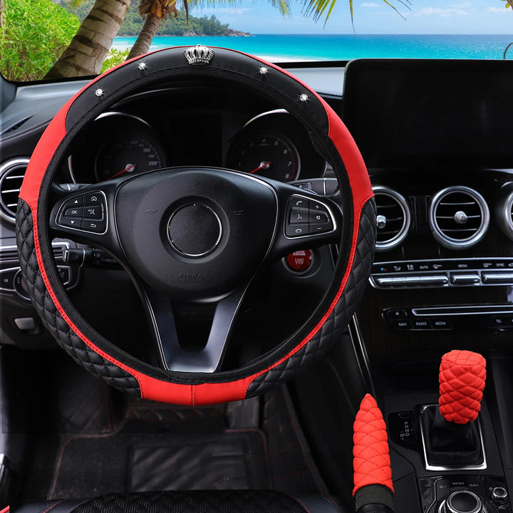 Leather Car Cover Set - 3pc Quilted Crown & Diamond Accent - Carmodza.com