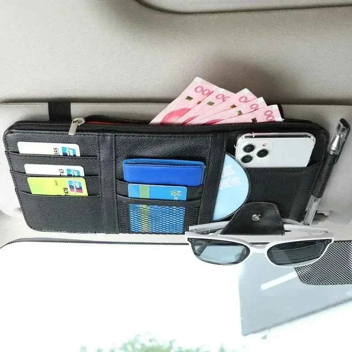 Car Sun Visor Organizer Multi-Pocket Organizer – PU Leather Storage - Carmodza.com