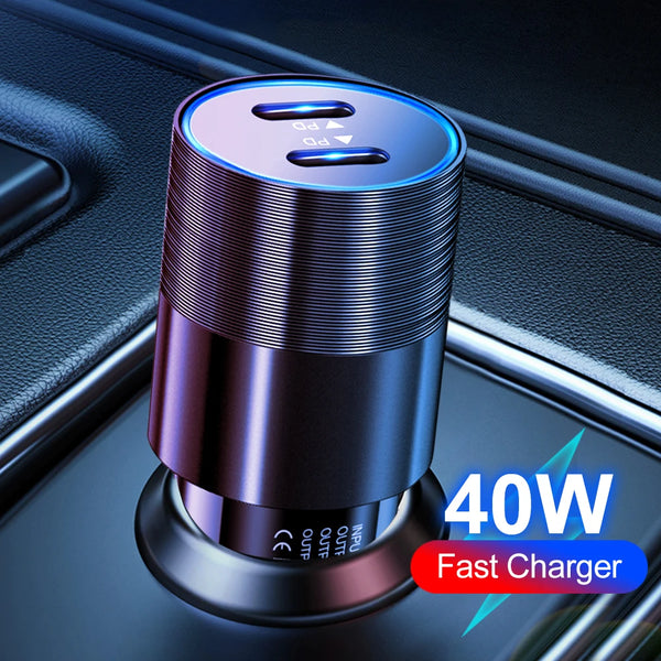 40W Dual USB-C Car Charger | PD 3.0 Fast Charging Adapter - Carmodza.com