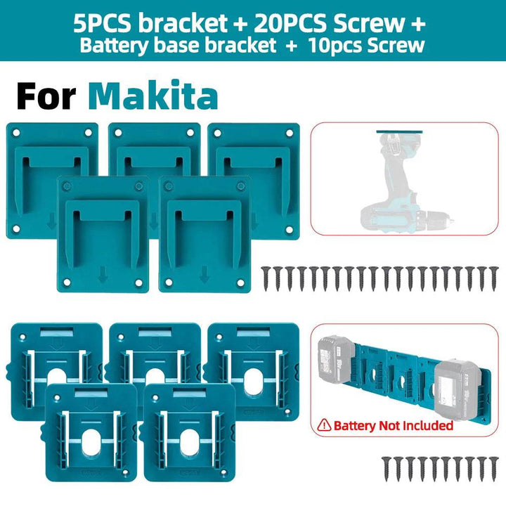 Power Tool Wall Mount Holder for Makita, Milwaukee & Dewalt (5-Pack) - Carmodza.com