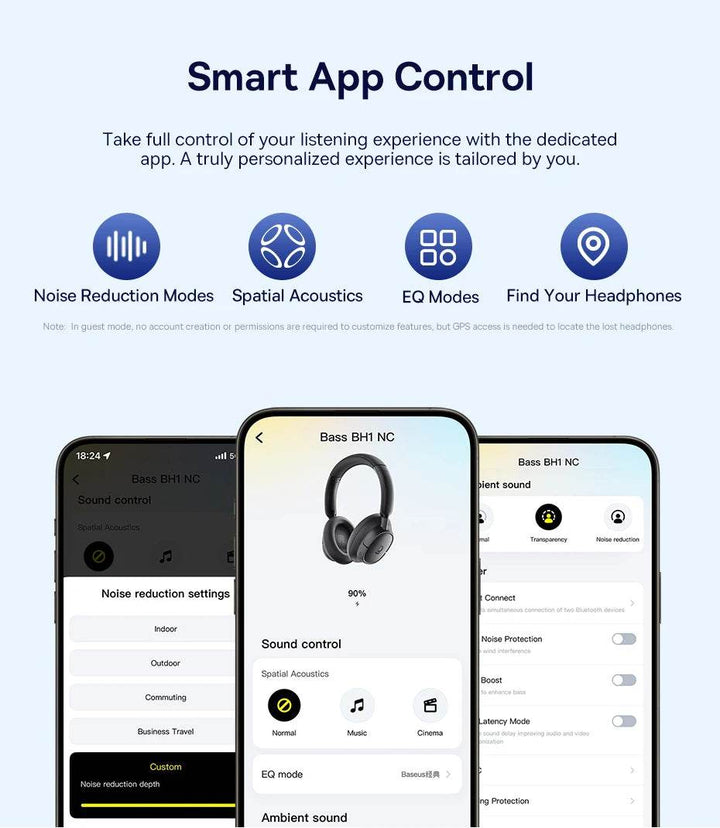 Baseus Wireless Noise Canceling Headphones - 120H Playtime - Carmodza.com
