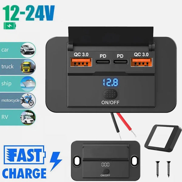 Fast Charge Car Socket Adapter with Switch | 12V-24V QC 3.0 & PD - Carmodza.com