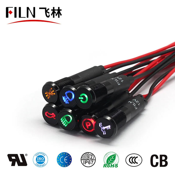 Car Dashboard LED Indicator Lights | 12V Metal Pilot Symbol Lamp - Carmodza.com