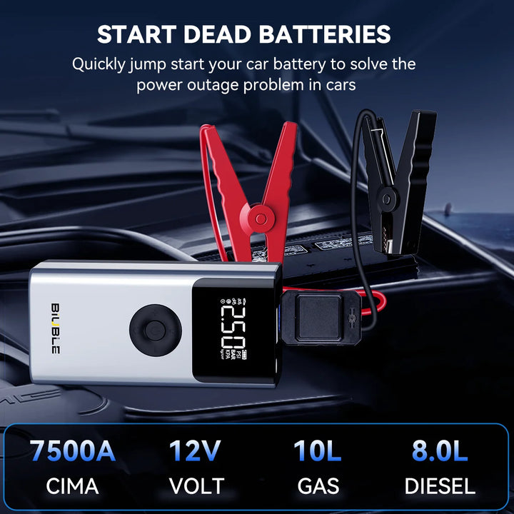 4 In 1 Car Jump Starter 7500A PowerBank with 150PSI Air Pump and 12V Battery Booster for 10.0L Gasoline and 8.0L Diesel Engines - Carmodza.com