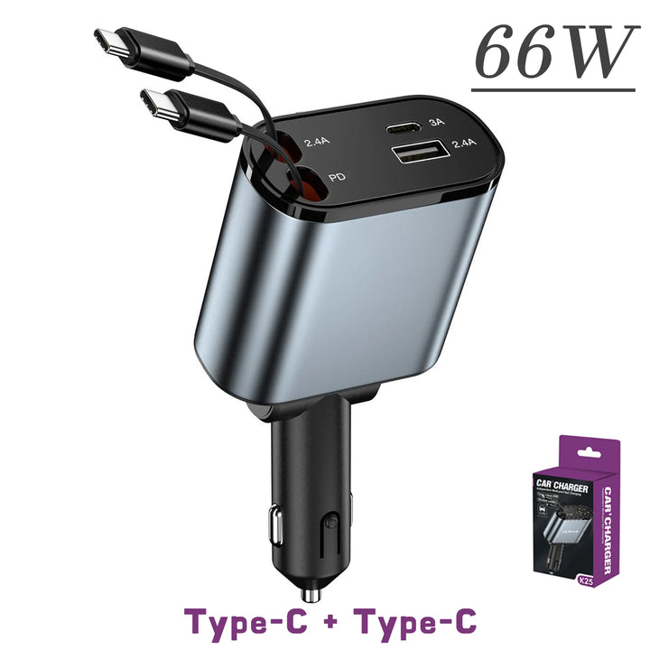 Retractable Car Charger | 120W 4-in-1 USB PD Type-C Fast Charging - Carmodza.com