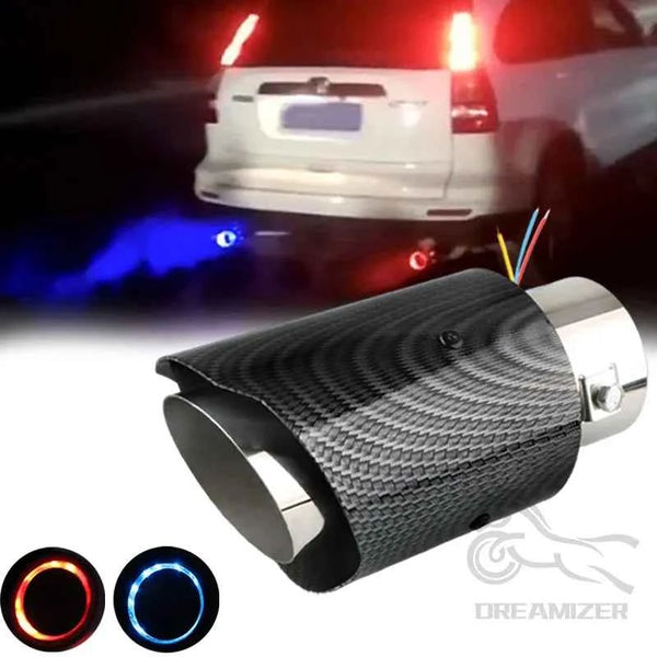 63-65mm Universal Flaming Luminous Motorcycle Exhaust Pipe Tail Vent Carbon Fiber Car Muffler With LED Flashing Decorative Light