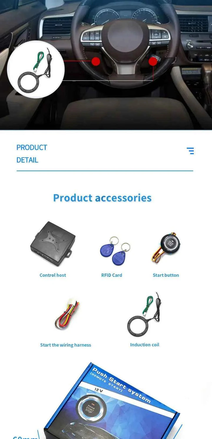 Car Push Start System Push To Start Ignition Kit RFID Technology Passive Inductive Key for 12v Vehicles