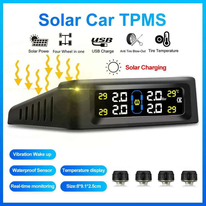 Solar Powered Car TPMS | Real-Time Tire Pressure & Temp Monitor - Carmodza.com