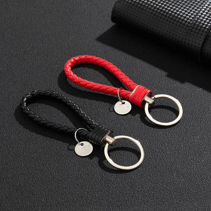 Braided Leather Car Keychain | Stylish Woven Rope Keyring - Carmodza.com
