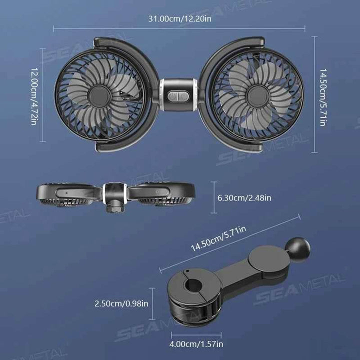 Car Headrest Cooling Fan - SEAMETAL Dual-Head USB - Carmodza.com
