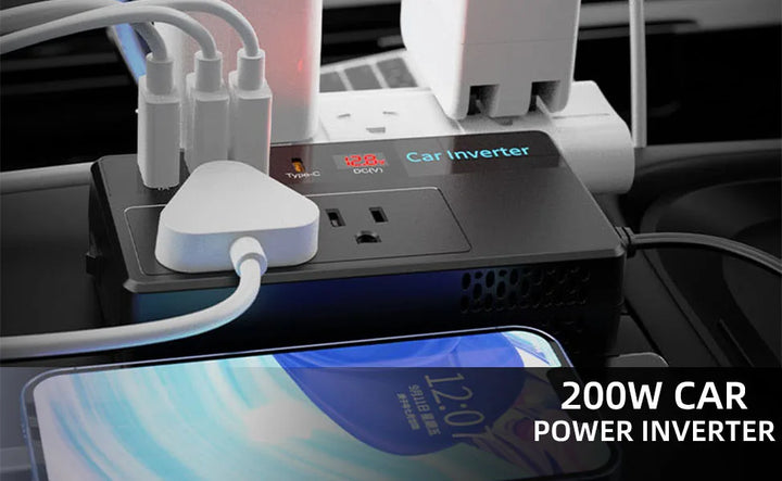 200W Car Power Inverter with USB & Type-C Ports - Carmodza.com