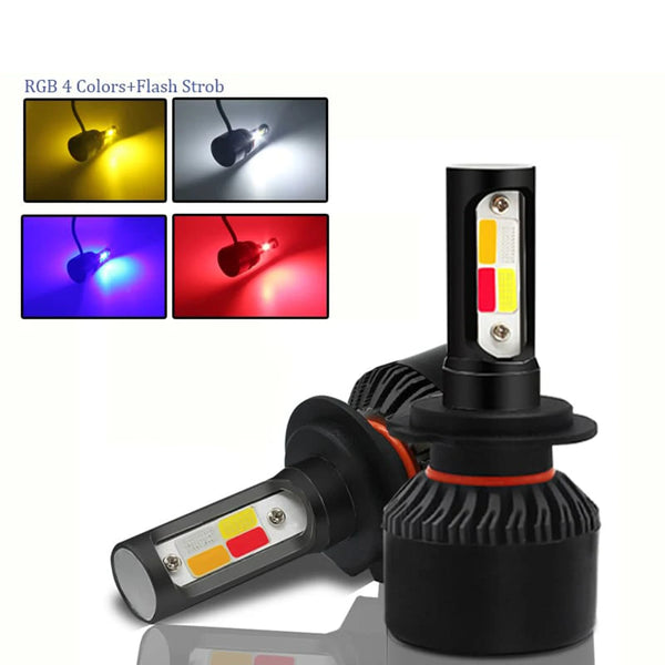 RGB LED Car Headlights - 4 Colors & Strobe H4 H7 H11 Fog Light Bulbs