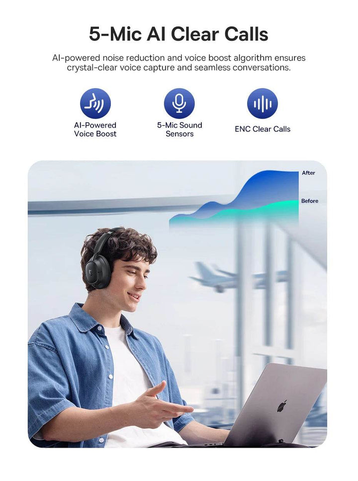 Baseus Wireless Noise Canceling Headphones - 120H Playtime - Carmodza.com