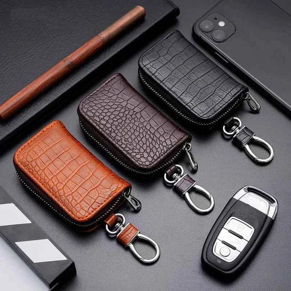 1PC Car Key Bag Business Universal Crocodile Print Protective Cover Zipper Car Key Storage Bag Interior Products