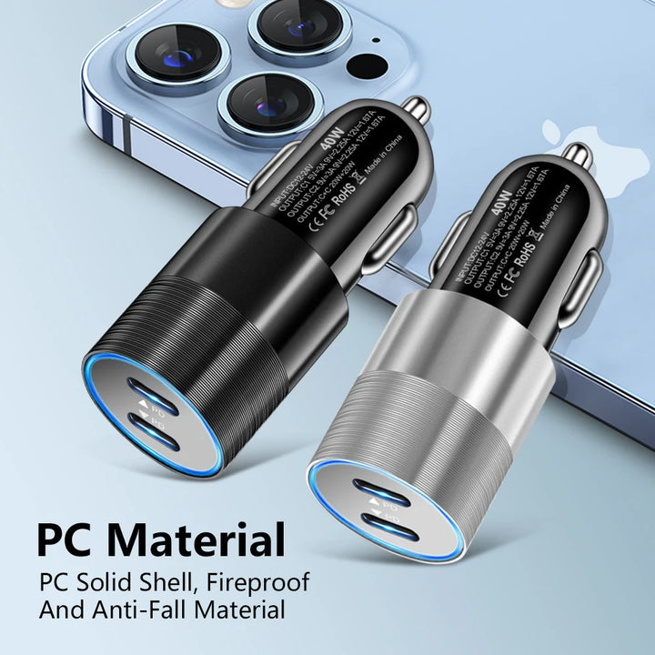 40W Dual USB-C Car Charger | PD 3.0 Fast Charging Adapter - Carmodza.com