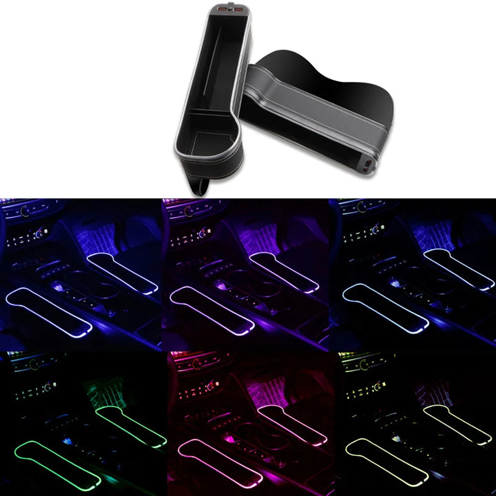 LED Car Seat Gap Organizer with USB, Cup Holder & 7-Color Light - Carmodza.com