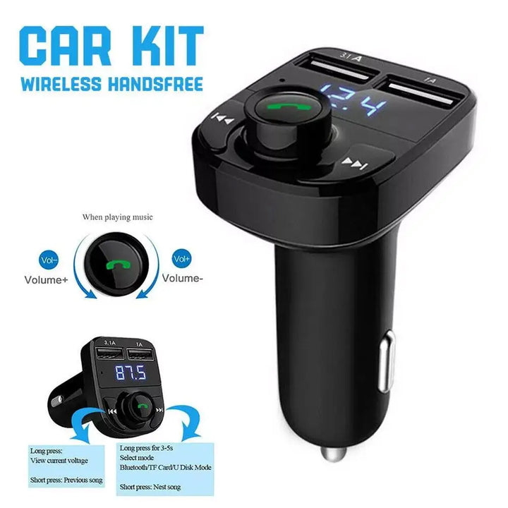 Bluetooth FM Transmitter Car Kit with 3.1A Dual USB & Hands-Free - Carmodza.com