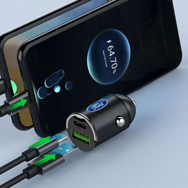 Ford 60W Fast Car Charger with USB-C & USB-A Ports - Carmodza.com