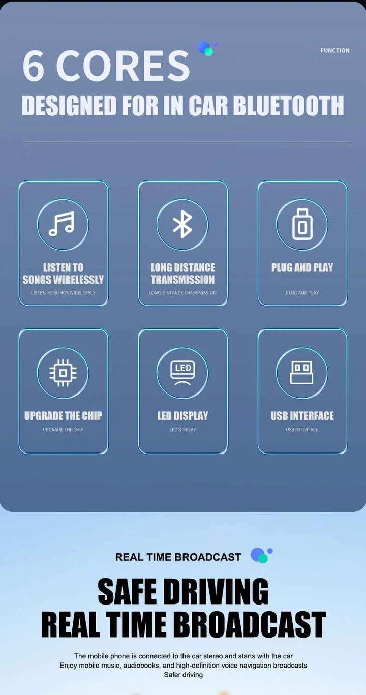 VAORLO Car Bluetooth 5.3 FM Transmitter USB Wireless Audio Adapter With MIC Hands-Free Calling Music For Car Audio