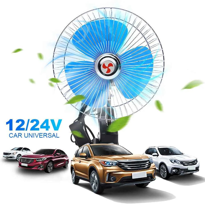 8 Inch Air Cooling Fan 12V/24V 15W Electric Car Oscillating Fan Low Noise Summer Cooling Fan Rotation Adjustable Clip-On Car Fan