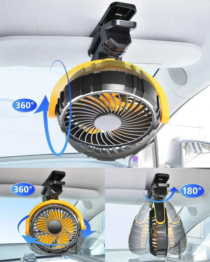 Eary Portable Car Clip on Fan 2000mAh Battery Powerful 3 Speed Quiet 900°Rotate USB Rechargeable Mini Cooler Fan Car Electronic