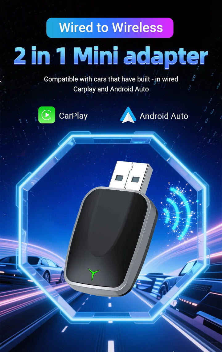 Wireless CarPlay Android Auto Adapter | 2-in-1 USB Dongle - Carmodza.com