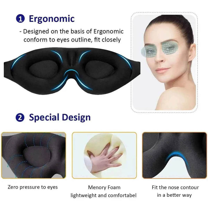 3D Contoured Sleep Eye Mask – Light Blocking Night Blindfold - Carmodza.com