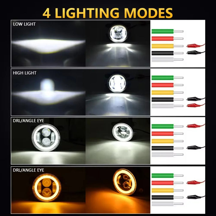 Wrangler LED Fog Lights with Halo DRL & Turn Signal - Carmodza.com
