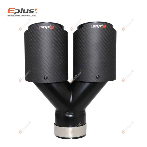 EPLUS Car Y Shape Carbon Fiber Matte Muffler Tip Double Exit Exhaust Pipe Mufflers Nozzle Decoration Universal Stainless Black