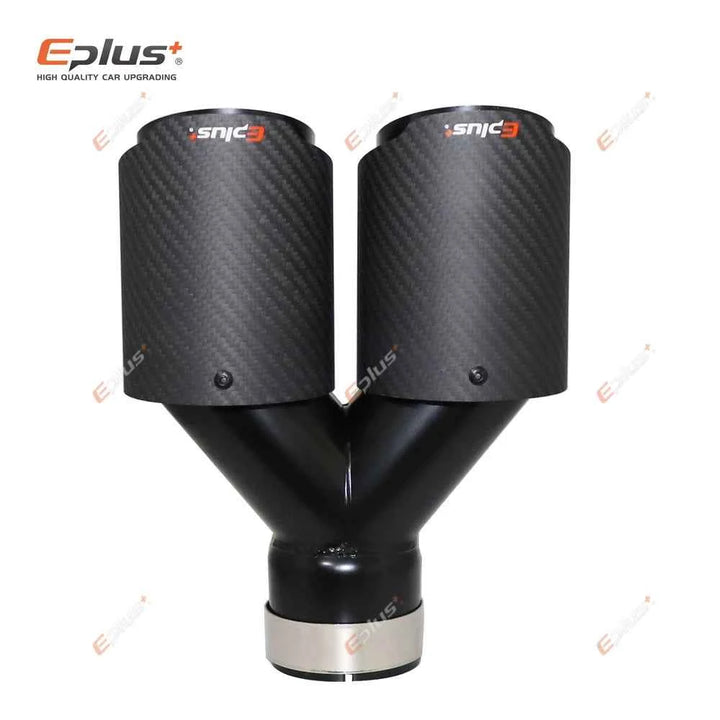 EPLUS Car Y Shape Carbon Fiber Matte Muffler Tip Double Exit Exhaust Pipe Mufflers Nozzle Decoration Universal Stainless Black