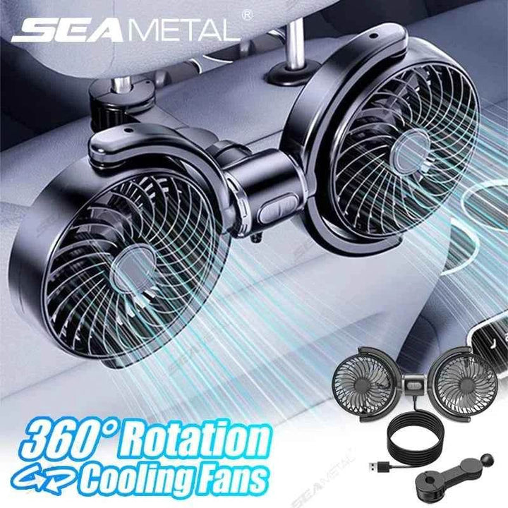 Car Headrest Cooling Fan - SEAMETAL Dual-Head USB - Carmodza.com