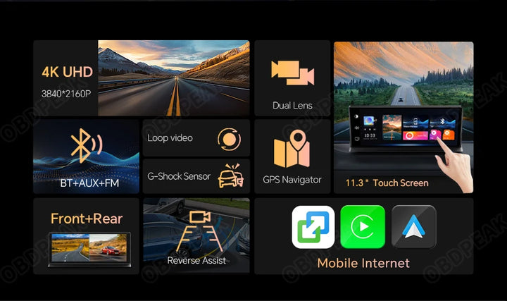 4K Wireless Carplay Android Auto Car DVR Dash Cam - Carmodza.com