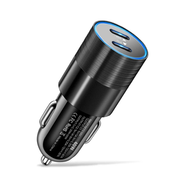 40W Dual USB-C Car Charger | PD 3.0 Fast Charging Adapter - Carmodza.com