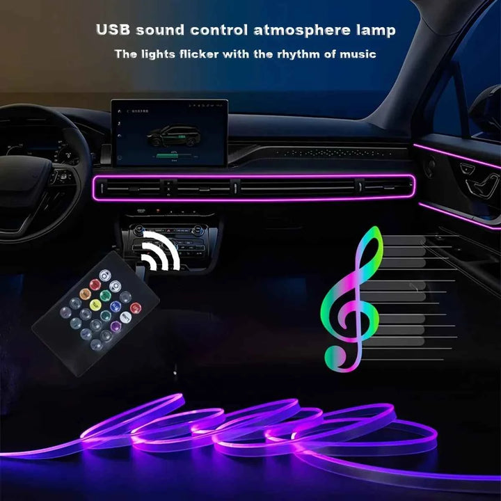 LED fiber optic light strip RGB neon light strip 24 key infrared remote control suitable for car interior decoration lightstrips