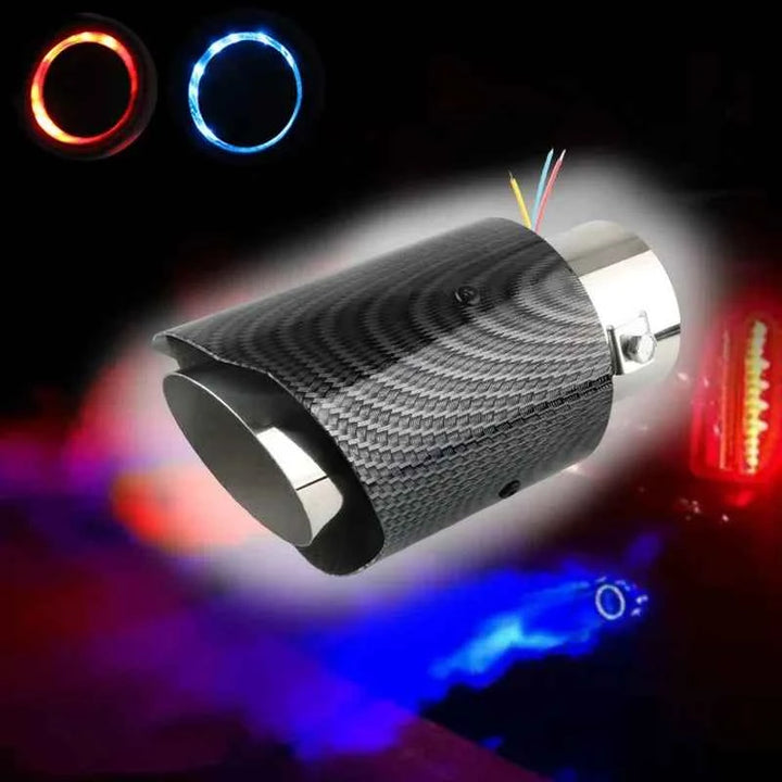63-65mm Universal Flaming Luminous Motorcycle Exhaust Pipe Tail Vent Carbon Fiber Car Muffler With LED Flashing Decorative Light