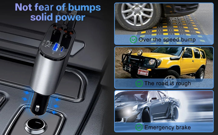 Retractable Car Charger | 120W 4-in-1 USB PD Type-C Fast Charging - Carmodza.com