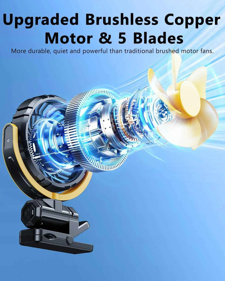 Eary Portable Car Clip on Fan 2000mAh Battery Powerful 3 Speed Quiet 900°Rotate USB Rechargeable Mini Cooler Fan Car Electronic