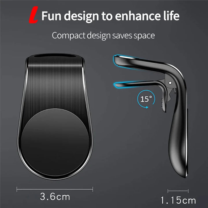 Magnetic Phone Holder - L-Shaped Car Mount for Air Vent Clip - Carmodza.com