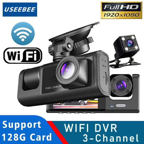 3-Channel WiFi Dash Cam 1080p with Interior & Rear Camera - Carmodza.com